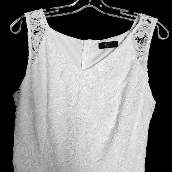 Women's Classic White Lace Sleeveless A-line Midi Minimalist Dress| Sz.‎ L (EUC) - Picture 3 of 9